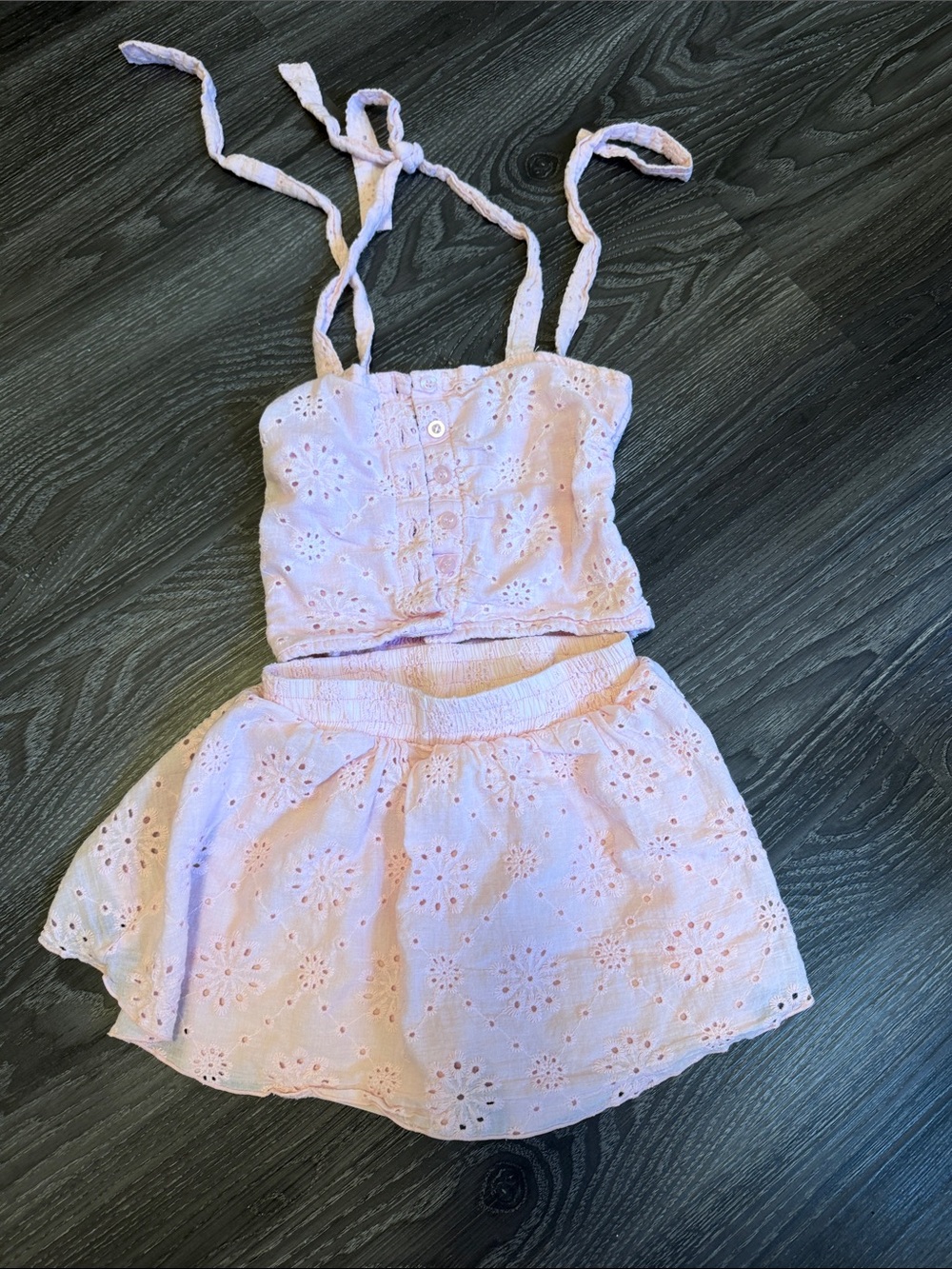 Flowers by Zoe Girls' Light Pink Eyelet Skirt and Tank Set - size large